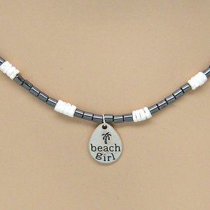 Beach Girl Black Glass White Puke Shells 18" Beach Necklace 7088-46
